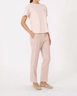 T-shirt rosa cipria in cotone Weekend Max Mara a maniche corte con micrologo a contrasto