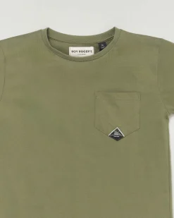T-shirt Roy Roger's verde militare mezza manica in puro cotone con taschino