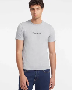 T-shirt slim mezza manica Guess Jeans grigia in puro cotone con logo scritta