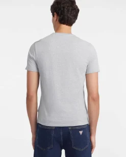 T-shirt slim mezza manica Guess Jeans grigia in puro cotone con logo scritta