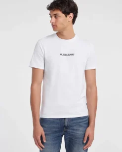 T-shirt slim mezza manica Guess Jeans bianca in puro cotone con logo scritta