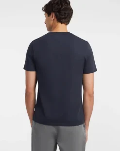 T-shirt slim mezza manica Guess jeans blu in puro cotone con logo scritta