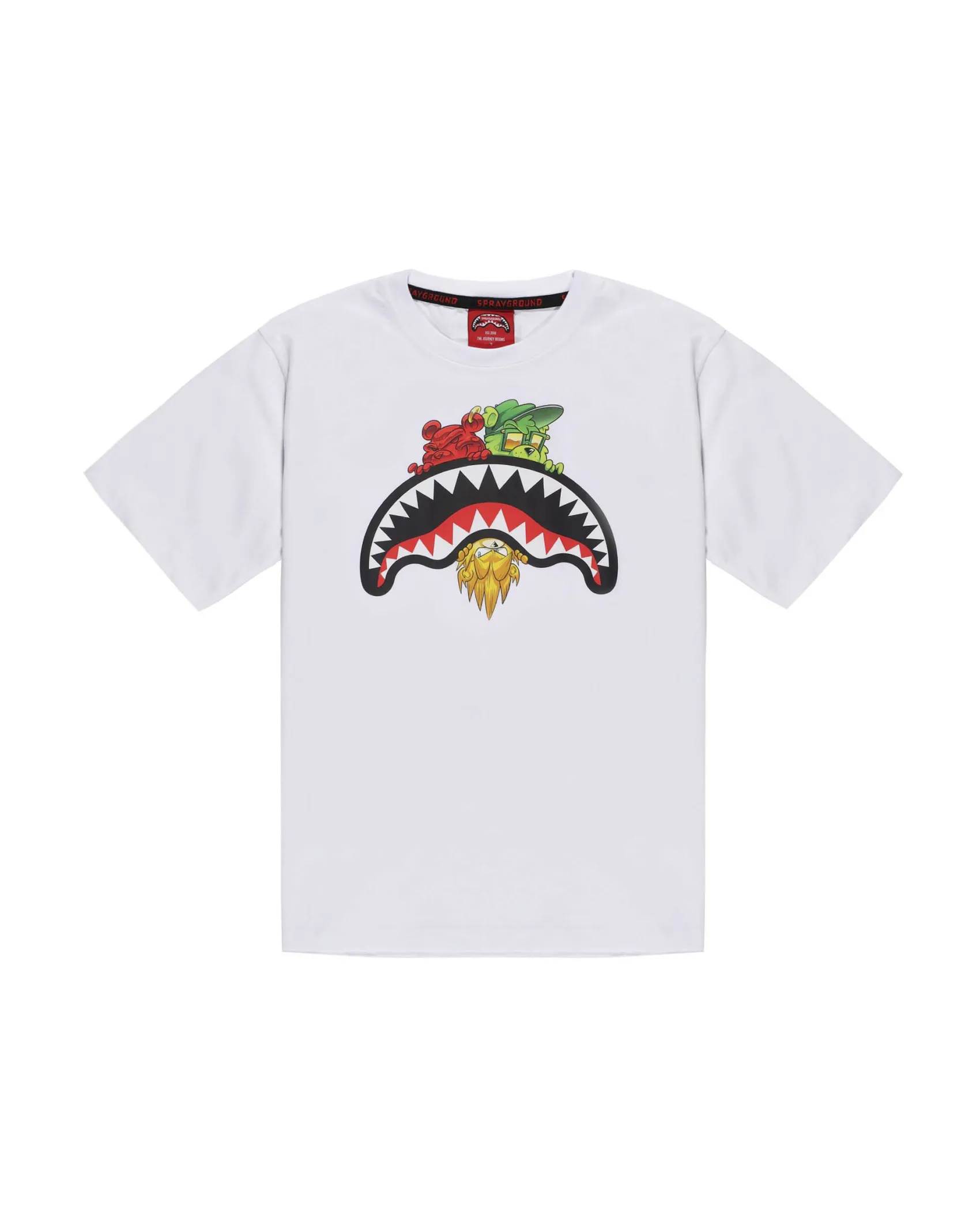T-shirt Sprayground bianco con bocca e personaggi icon