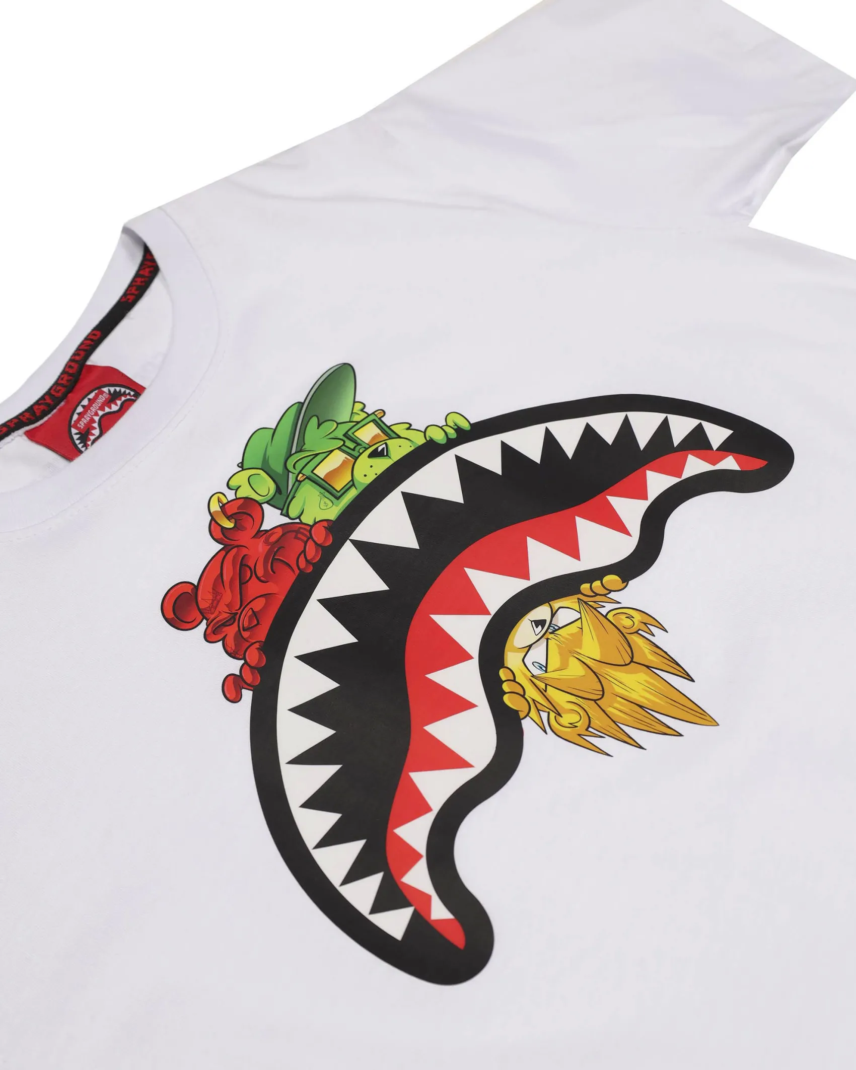 T-shirt Sprayground bianco con bocca e personaggi icon