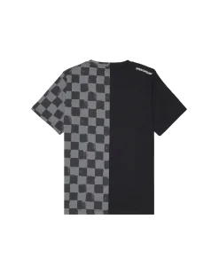 T-shirt Sprayground nera e grigia checkered con astroman