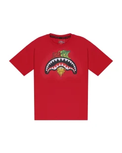 T-shirt Sprayground rossa con bocca e personaggi icon