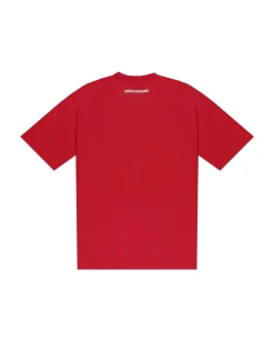 T-shirt Sprayground rossa con bocca e personaggi icon