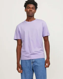 T-shirt tinta unita color lilla regular-fit in puro cotone con scollo a giro