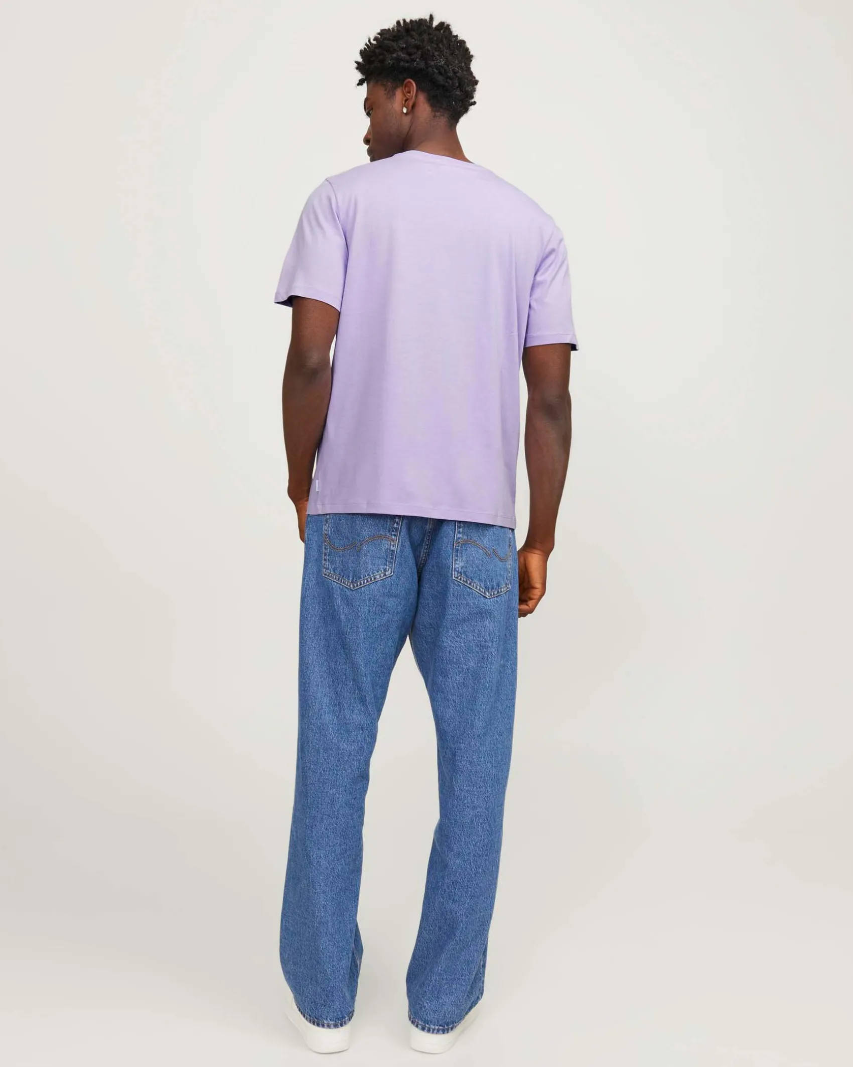 T-shirt tinta unita color lilla regular-fit in puro cotone con scollo a giro