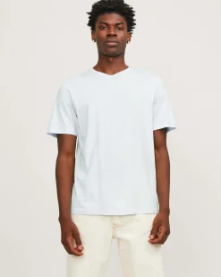 T-shirt tinta unita color acqua regular-fit in puro cotone con scollo a giro