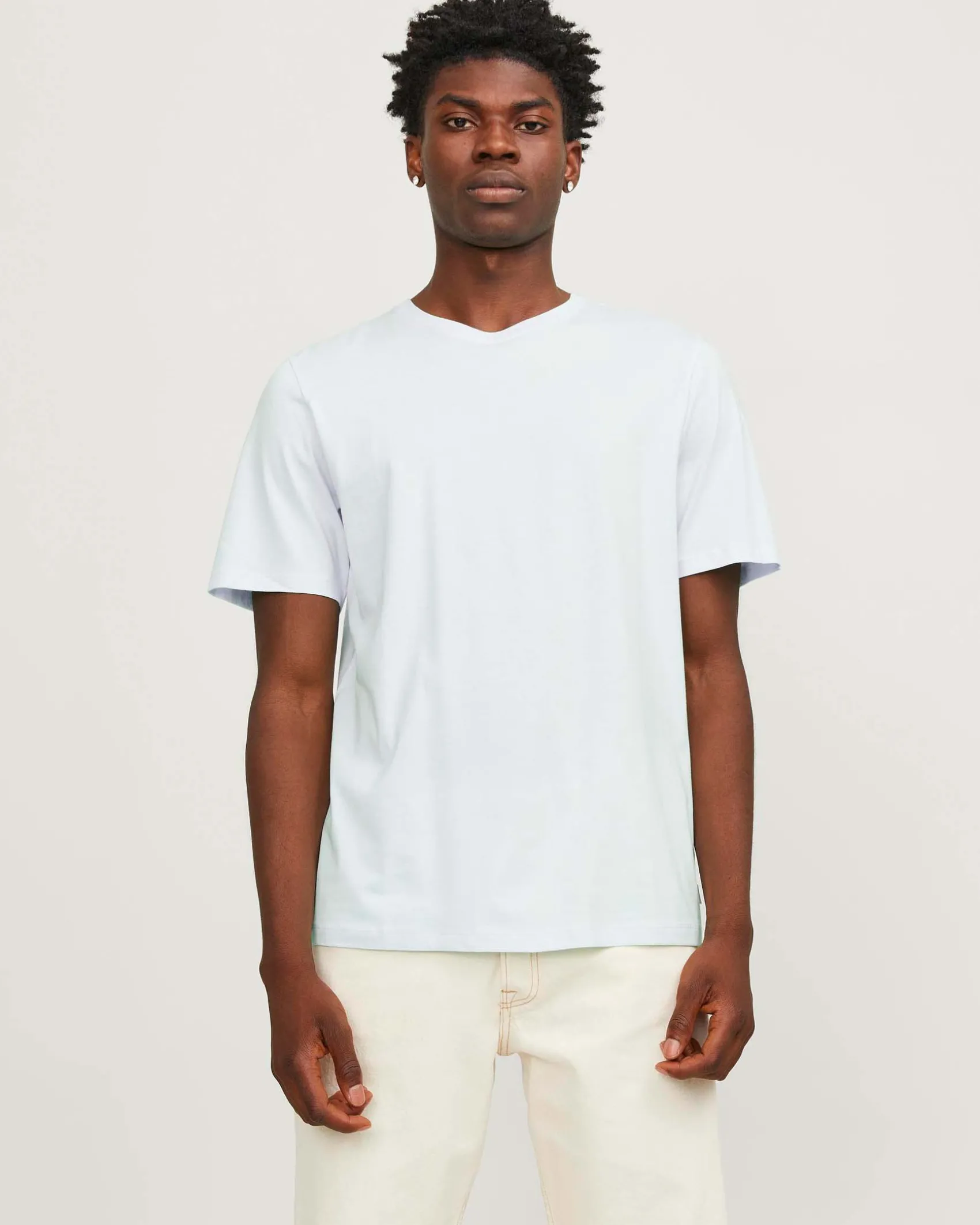 T-shirt tinta unita color acqua regular-fit in puro cotone con scollo a giro