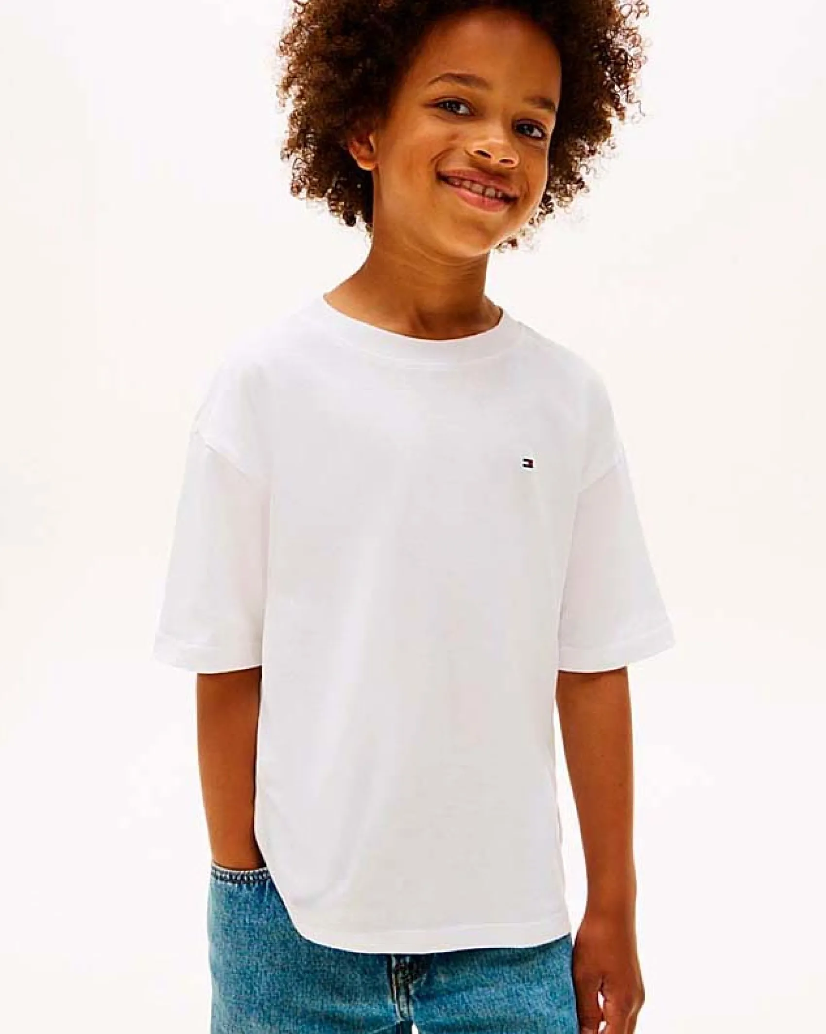 T-shirt Tommy Hilfiger bianca in puro cotone con mini bandiera logo