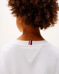 T-shirt Tommy Hilfiger bianca in puro cotone con mini bandiera logo