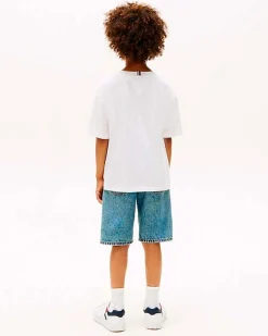 T-shirt Tommy Hilfiger bianca in puro cotone con mini bandiera logo