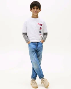 T-shirt Tommy Hilfiger bianca in puro cotone con stampe college