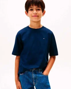 T-shirt Tommy Hilfiger blu in puro cotone con mini bandiera logo