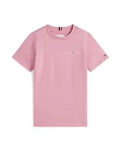 T-shirt Tommy Hilfiger rosa in puro cotone a maniche corte con logo bianco