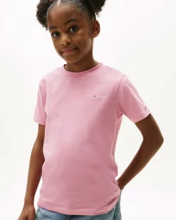 T-shirt Tommy Hilfiger rosa in puro cotone a maniche corte con logo bianco