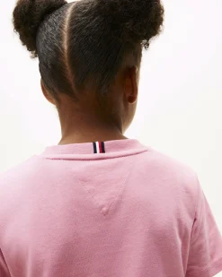 T-shirt Tommy Hilfiger rosa in puro cotone a maniche corte con logo bianco