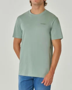 T-shirt verde acqua mezza manica tinta unita con logo piccolo stampato sul petto