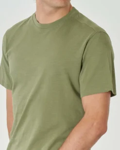 T-shirt verde militare mezza manica in jersey di cotone fiammato