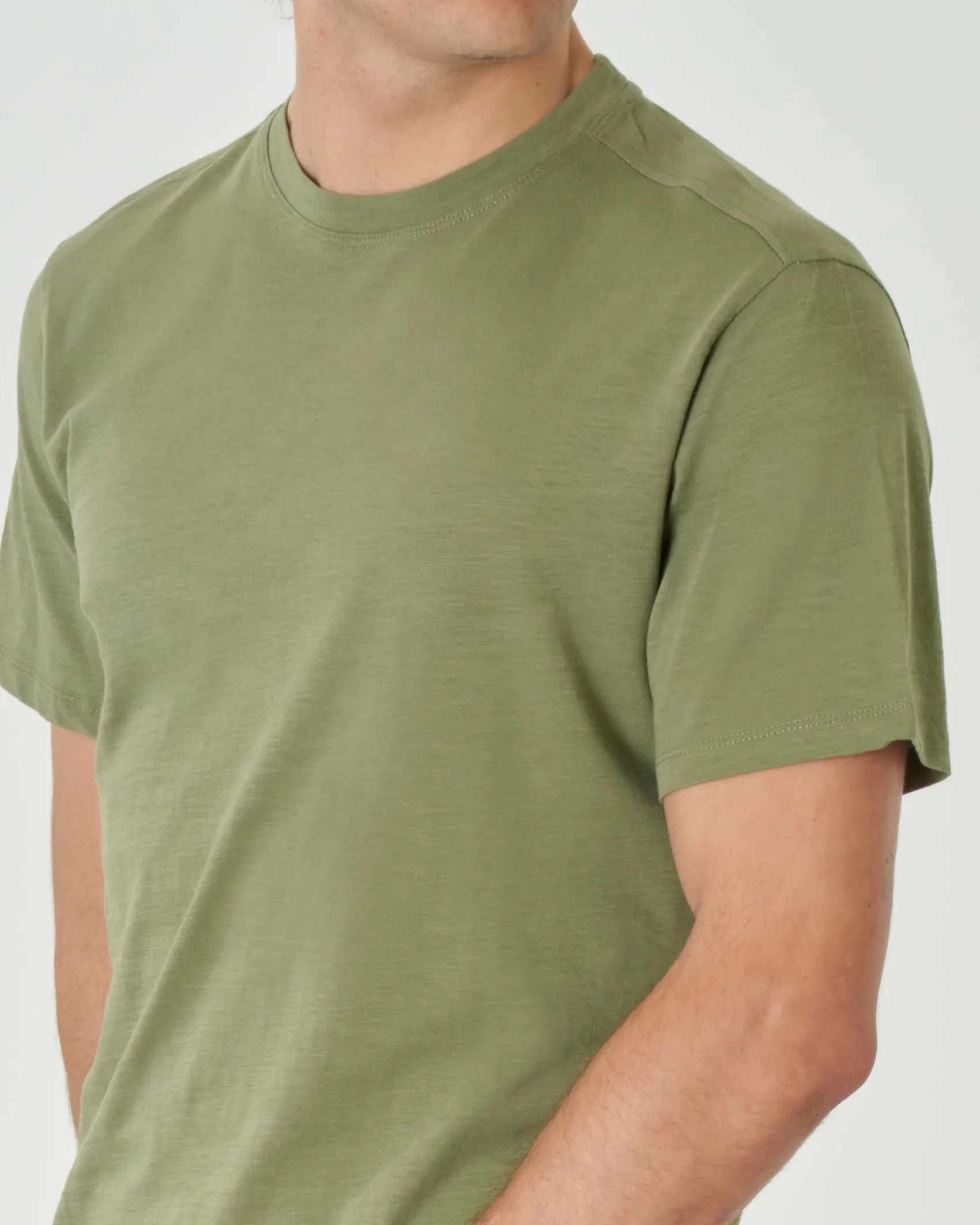 T-shirt verde militare mezza manica in jersey di cotone fiammato