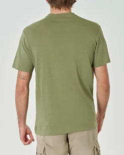 T-shirt verde militare mezza manica in jersey di cotone fiammato