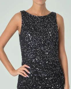 Tubino nero senza maniche in organza ricamata in paillettes sono su tono all over