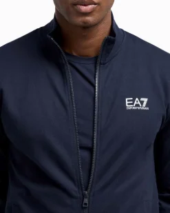 Tuta EA7 blu in felpa di puro cotone con logo piccolo stampato