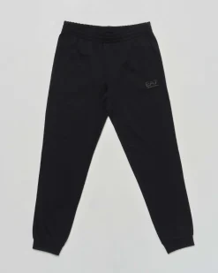 Tuta EA7 in felpa di puro cotone garzato nera con logo verde militare