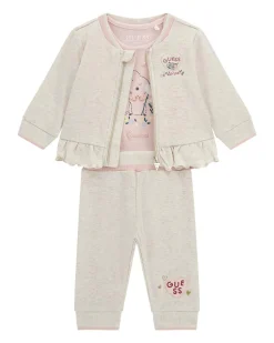 Tuta Guess con body in puro cotone beige e rosa