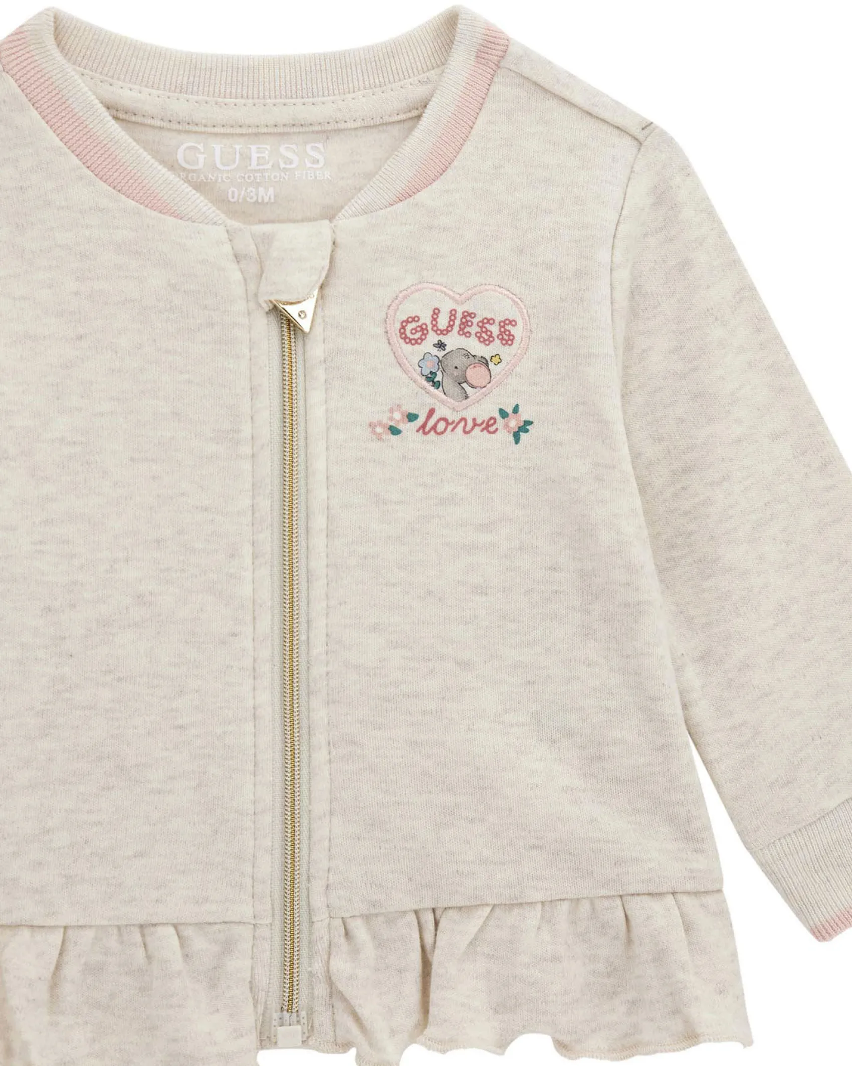 Tuta Guess con body in puro cotone beige e rosa
