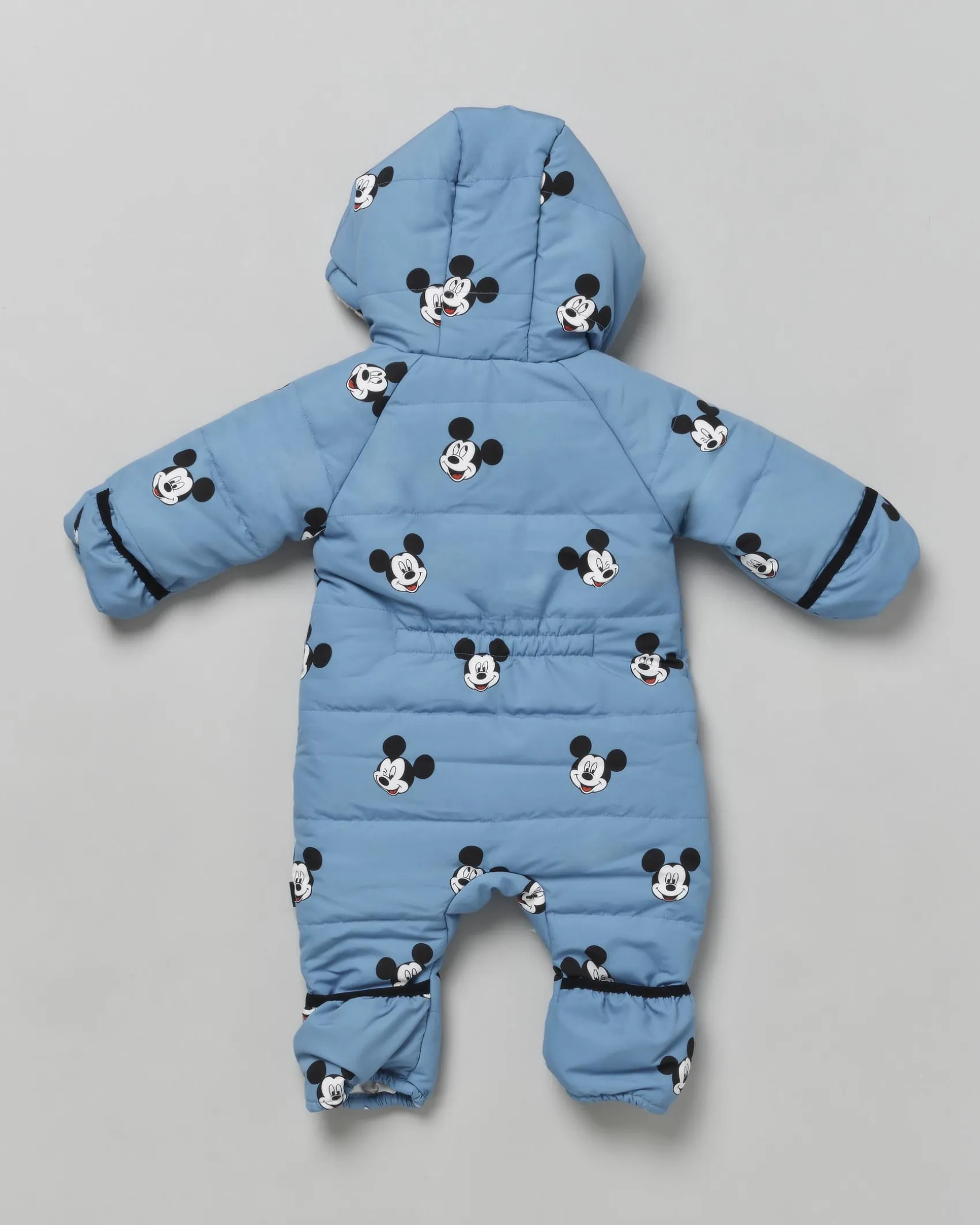 Tuta imbottita MC2 Saint Barth azzurra con cappuccio e stampa Mickey Mouse