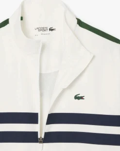 Tuta Lacoste bianca con righe blu in taffetà a rombi di poliestere riciclato