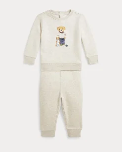 Tuta Ralph Lauren beige in misto cotone con stampa orsetto
