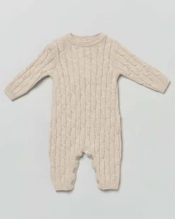 Tutina beige in pura lana a trecce a maniche lunghe
