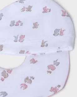 Tutina bianca e rosa con set 3 pezzi bavaglino calzini e cappellino coordinati
