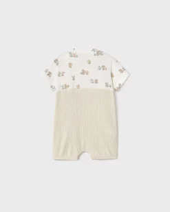 Tutina color panna con salopette a costine e fantasia animaletti