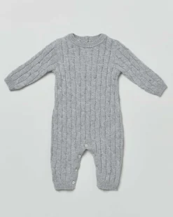 Tutina grigia a trecce in lana merino ultrafine