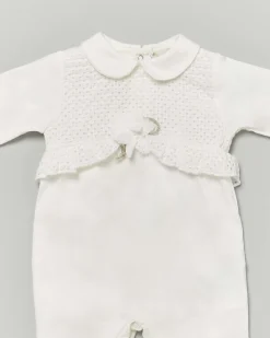 Tutina Lalalù avorio in cotone stretch con colletto stondato e inserto in pizzo sangallo