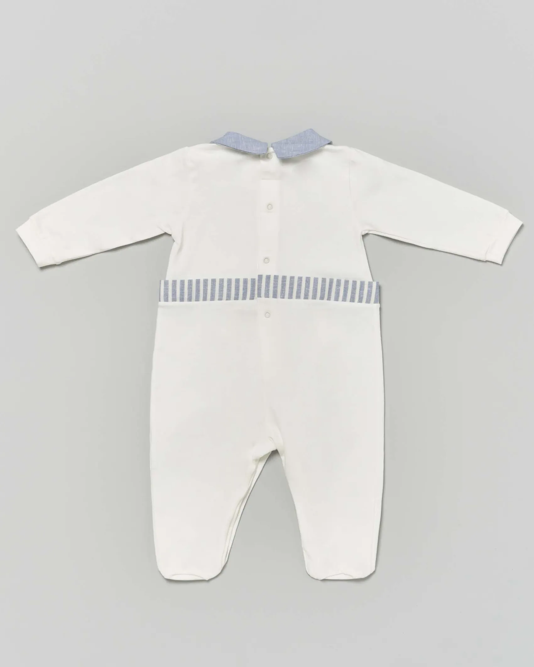 Tutina Lalalù avorio in cotone stretch con colletto e dettagli azzurri