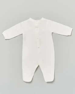 Tutina Lalalù avorio in cotone stretch con ricamo sommergibile