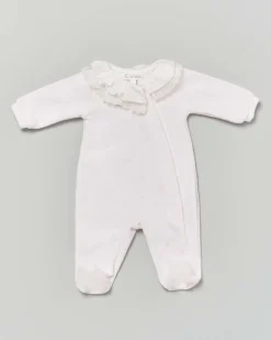 Tutina Lalalù in ciniglia rosa con colletto in pizzo