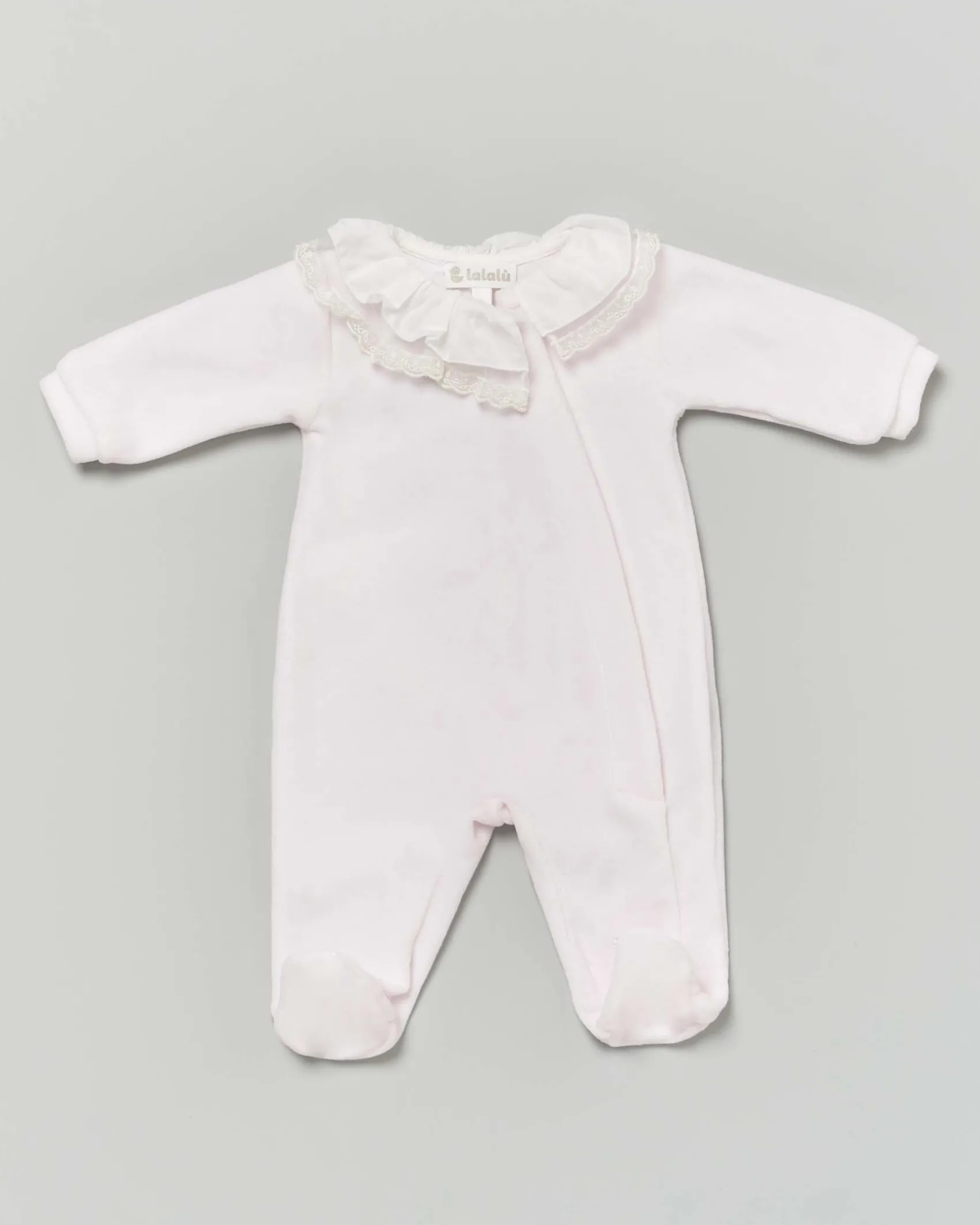Tutina Lalalù in ciniglia rosa con colletto in pizzo