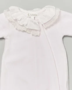 Tutina Lalalù in ciniglia rosa con colletto in pizzo