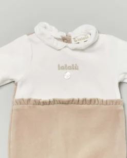 Tutina Lalalù in ciniglia avorio e beige con rouches
