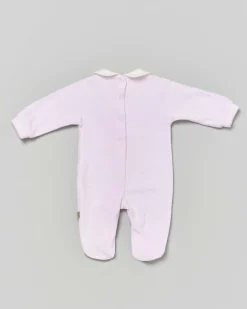 Tutina Lalalù rosa in ciniglia con paperella e motivo smiles