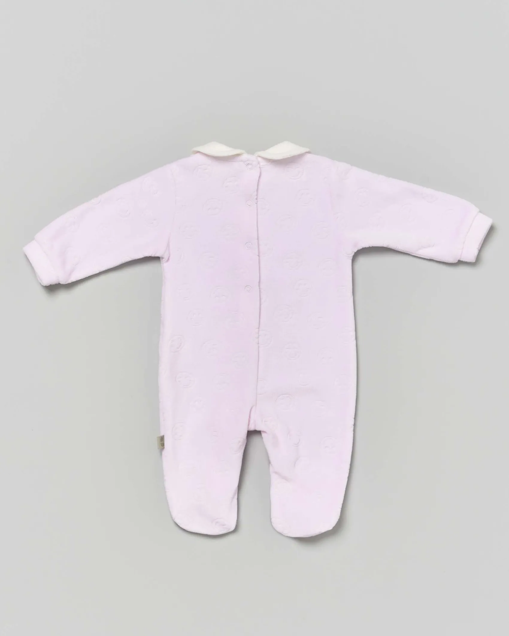 Tutina Lalalù rosa in ciniglia con paperella e motivo smiles