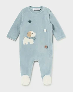 Tutina Mayoral azzurra a maniche lunghe con patch cagnolino