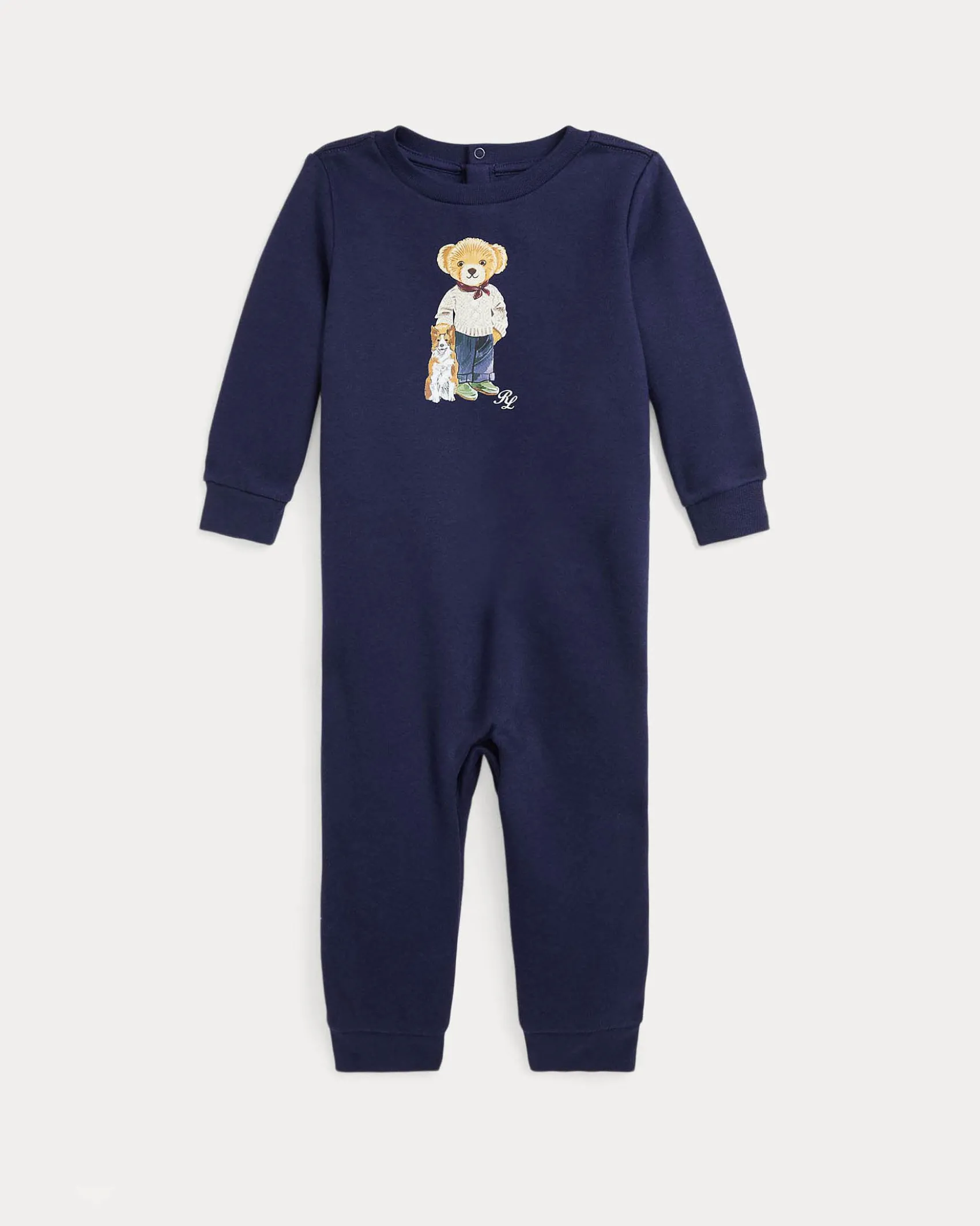 Tutina Ralph Lauren blu in misto cotone con stampa orsetto